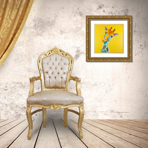 Colorful Giraffe Gold Ornate Wood Framed Art Print with Double Matting by Atelier B Art Studio