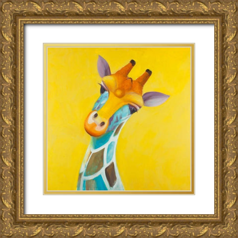 Colorful Giraffe Gold Ornate Wood Framed Art Print with Double Matting by Atelier B Art Studio