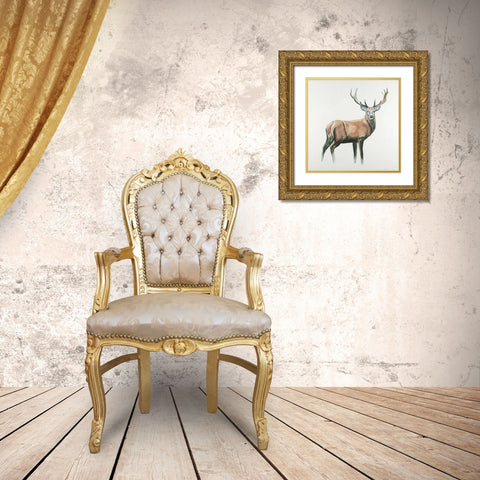 Deer Gold Ornate Wood Framed Art Print with Double Matting by Atelier B Art Studio