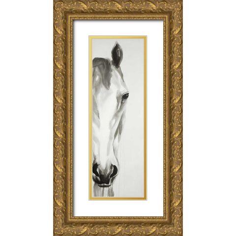 Black and White Horse Face Gold Ornate Wood Framed Art Print with Double Matting by Atelier B Art Studio