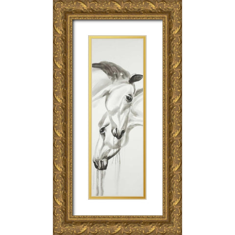 Black and White Horses Gold Ornate Wood Framed Art Print with Double Matting by Atelier B Art Studio