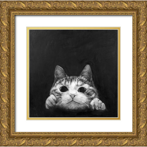 Curious Cat Gold Ornate Wood Framed Art Print with Double Matting by Atelier B Art Studio