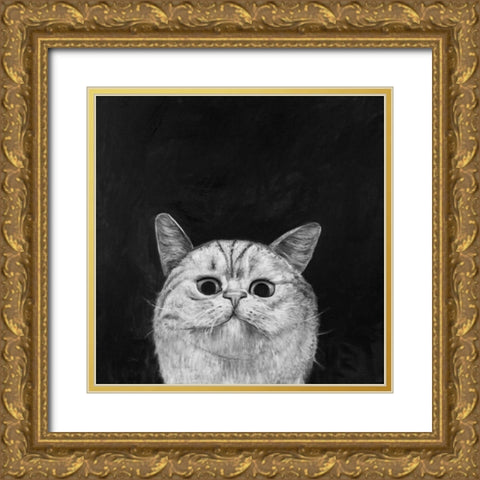 Watching Cat Gold Ornate Wood Framed Art Print with Double Matting by Atelier B Art Studio