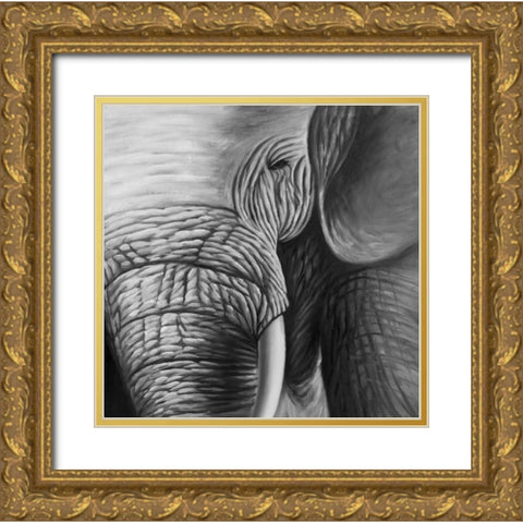 Elephants Gold Ornate Wood Framed Art Print with Double Matting by Atelier B Art Studio