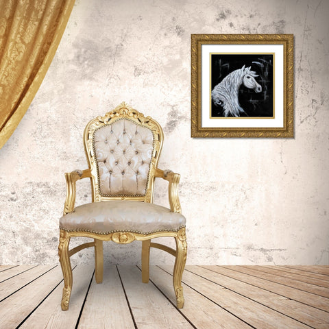 Outline Horse Profile View Gold Ornate Wood Framed Art Print with Double Matting by Atelier B Art Studio