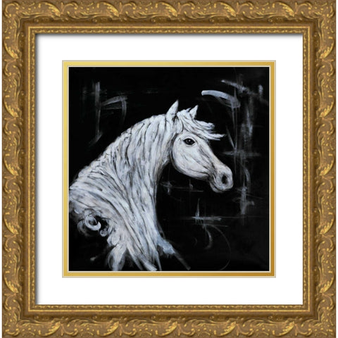 Outline Horse Profile View Gold Ornate Wood Framed Art Print with Double Matting by Atelier B Art Studio