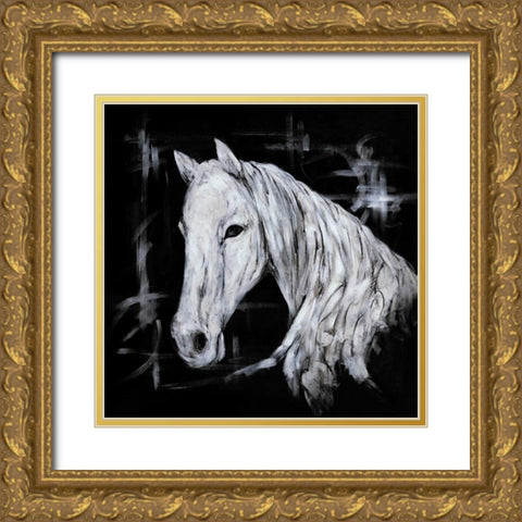 Abstract Horse Profile View Gold Ornate Wood Framed Art Print with Double Matting by Atelier B Art Studio
