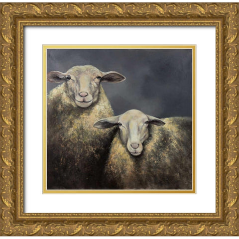 Two Sheeps Gold Ornate Wood Framed Art Print with Double Matting by Atelier B Art Studio