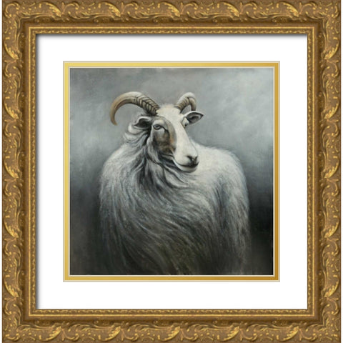 Cashmere Goat Gold Ornate Wood Framed Art Print with Double Matting by Atelier B Art Studio
