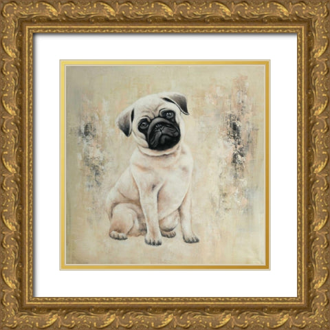 Small Pug Gold Ornate Wood Framed Art Print with Double Matting by Atelier B Art Studio