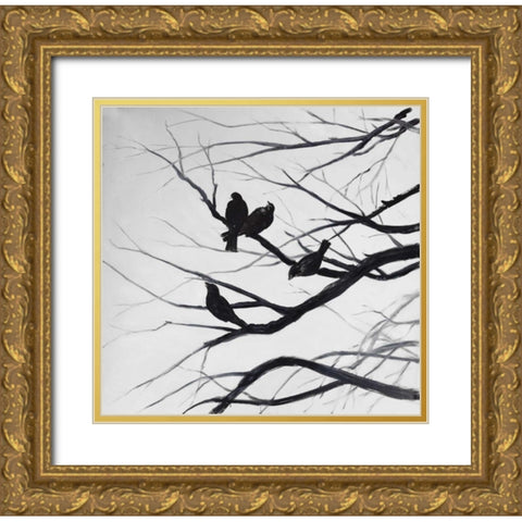 Birds and Branches Silhouette Gold Ornate Wood Framed Art Print with Double Matting by Atelier B Art Studio