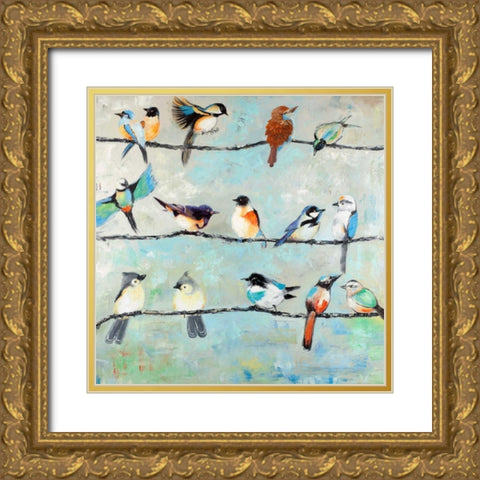 Small Colorful Birds Gold Ornate Wood Framed Art Print with Double Matting by Atelier B Art Studio