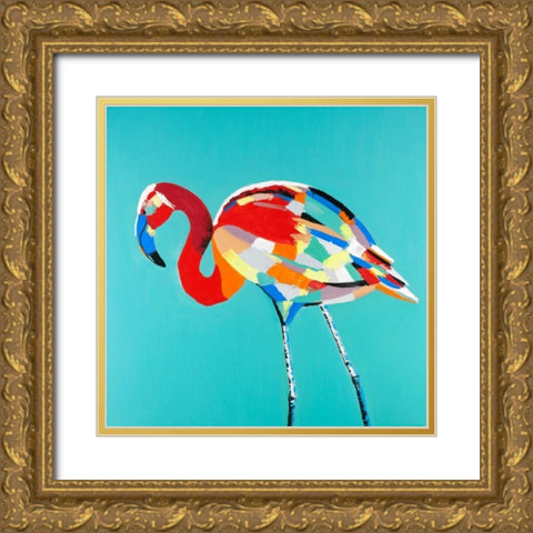 Abstract Flamingo Gold Ornate Wood Framed Art Print with Double Matting by Atelier B Art Studio