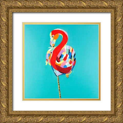 Colorful Flamingo Gold Ornate Wood Framed Art Print with Double Matting by Atelier B Art Studio