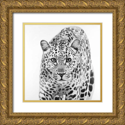 Leopard Ready to Attack Gold Ornate Wood Framed Art Print with Double Matting by Atelier B Art Studio