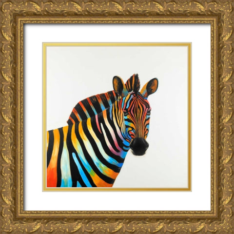 Colorful Profil View of Zebra Gold Ornate Wood Framed Art Print with Double Matting by Atelier B Art Studio