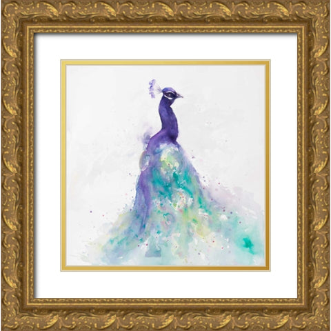 Abstract Peacock in Watercolor Gold Ornate Wood Framed Art Print with Double Matting by Atelier B Art Studio