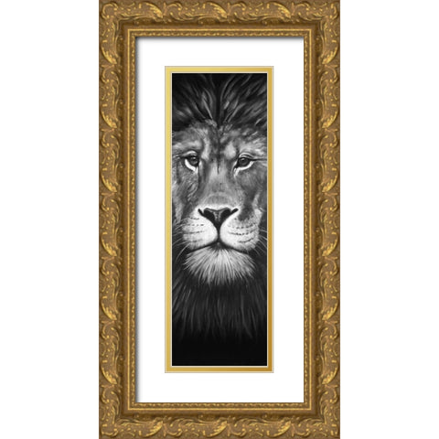 Lion Portrait Gold Ornate Wood Framed Art Print with Double Matting by Atelier B Art Studio