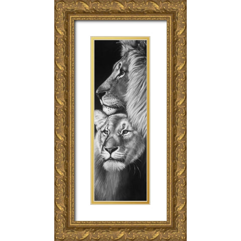 Lion and Lioness Gold Ornate Wood Framed Art Print with Double Matting by Atelier B Art Studio