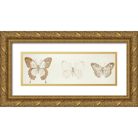 Butterflies Sketch Gold Ornate Wood Framed Art Print with Double Matting by Atelier B Art Studio
