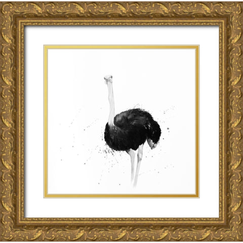 OSTRICH IN WATERCOLOR Gold Ornate Wood Framed Art Print with Double Matting by Atelier B Art Studio