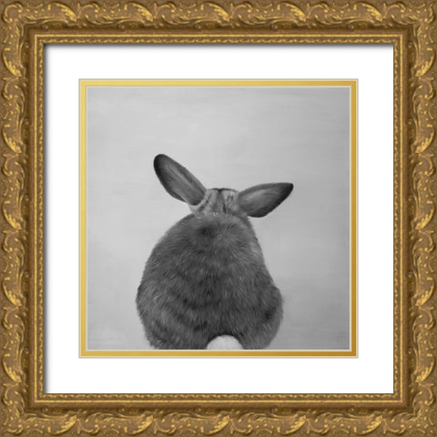 LITTLE RABBIT FROM BEHIND Gold Ornate Wood Framed Art Print with Double Matting by Atelier B Art Studio