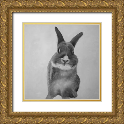 FUNNY GRAY RABBIT Gold Ornate Wood Framed Art Print with Double Matting by Atelier B Art Studio