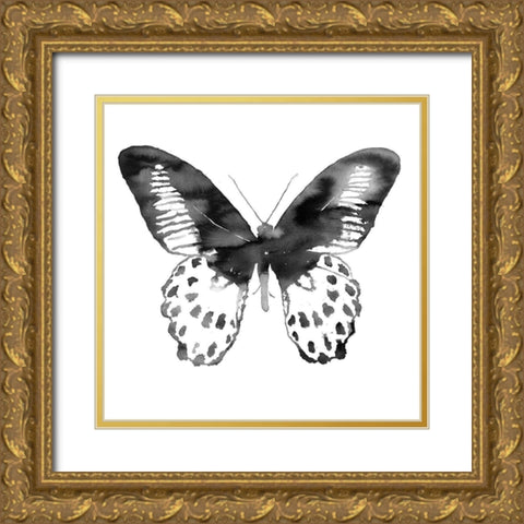 BLACK BUTTERFLY Gold Ornate Wood Framed Art Print with Double Matting by Atelier B Art Studio