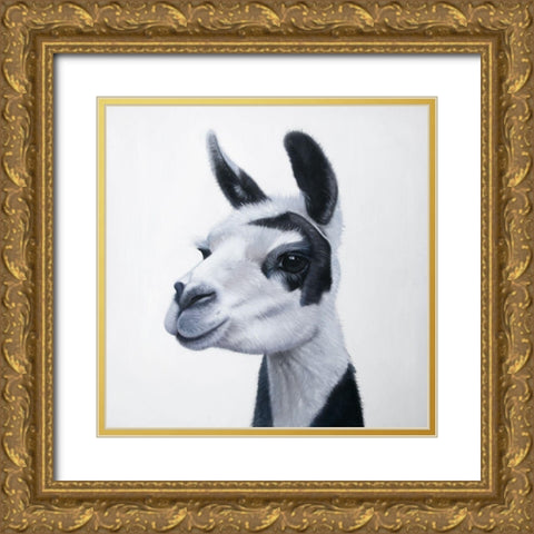 BLACK and WHITE LAMA Gold Ornate Wood Framed Art Print with Double Matting by Atelier B Art Studio
