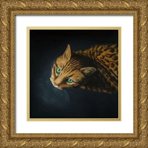 BENGAL CAT Gold Ornate Wood Framed Art Print with Double Matting by Atelier B Art Studio