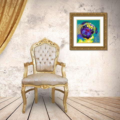 Geometric Curious Pug Gold Ornate Wood Framed Art Print with Double Matting by Atelier B Art Studio