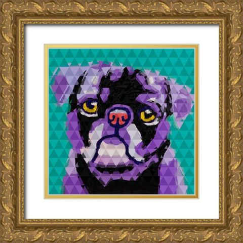 Geometric Pug Gold Ornate Wood Framed Art Print with Double Matting by Atelier B Art Studio