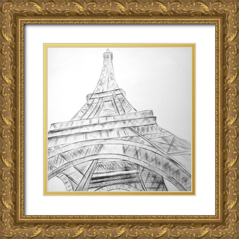 EIFFEL TOWER SKETCH Gold Ornate Wood Framed Art Print with Double Matting by Atelier B Art Studio