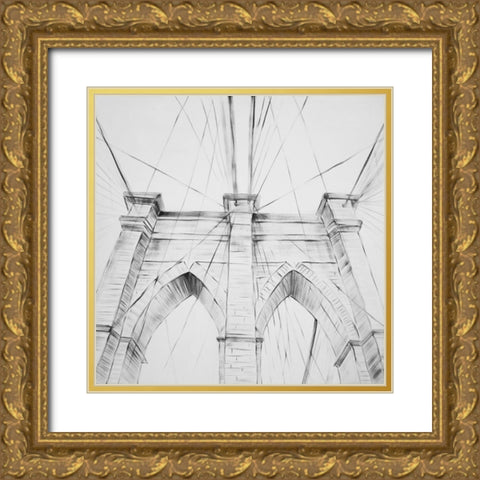 BROOKLYN BRIDGE SKETCH Gold Ornate Wood Framed Art Print with Double Matting by Atelier B Art Studio