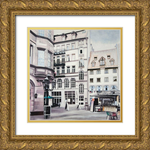 STREET SCENE IN GERMANY Gold Ornate Wood Framed Art Print with Double Matting by Atelier B Art Studio