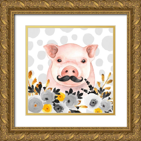 LITTLE DISGUISED PIG Gold Ornate Wood Framed Art Print with Double Matting by Atelier B Art Studio