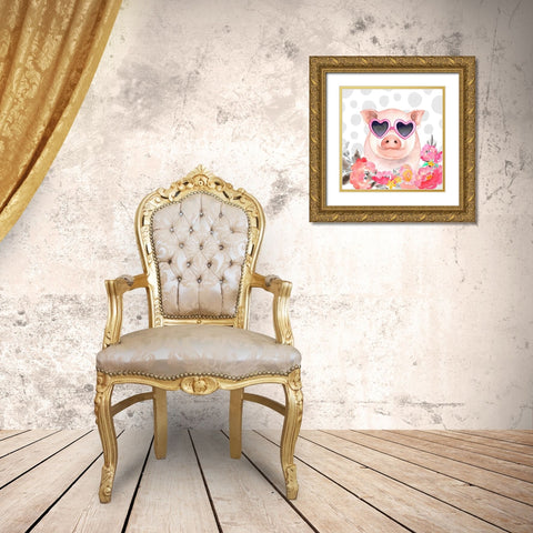 LITTLE PIG IN LOVE Gold Ornate Wood Framed Art Print with Double Matting by Atelier B Art Studio