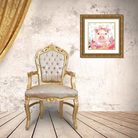 PRETTY PIG Gold Ornate Wood Framed Art Print with Double Matting by Atelier B Art Studio