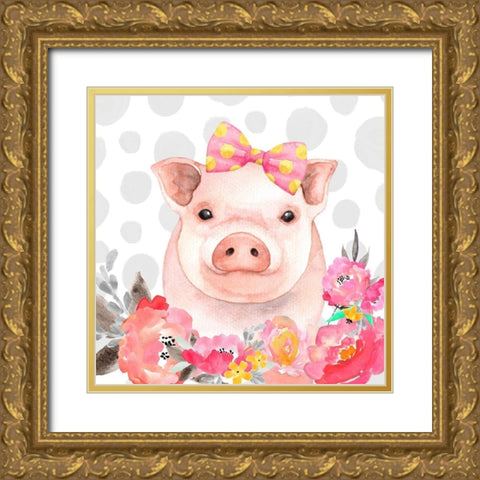 PRETTY PIG Gold Ornate Wood Framed Art Print with Double Matting by Atelier B Art Studio