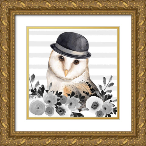 OWL DETECTIVE Gold Ornate Wood Framed Art Print with Double Matting by Atelier B Art Studio