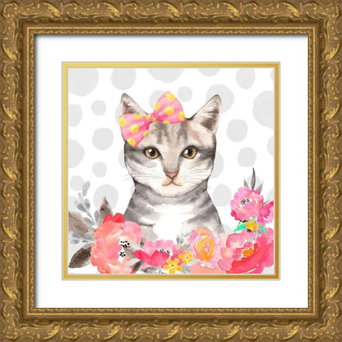 CHARMING CAT Gold Ornate Wood Framed Art Print with Double Matting by Atelier B Art Studio