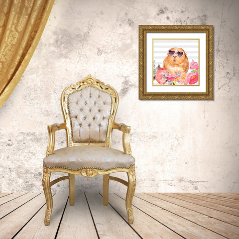 GUINEA PIG WITH GLASSES Gold Ornate Wood Framed Art Print with Double Matting by Atelier B Art Studio