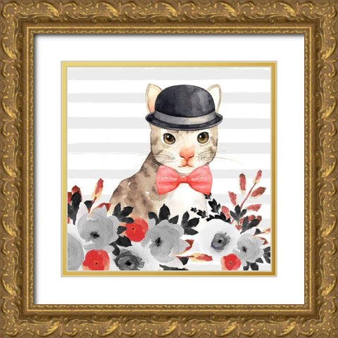 CAT DETECTIVE Gold Ornate Wood Framed Art Print with Double Matting by Atelier B Art Studio