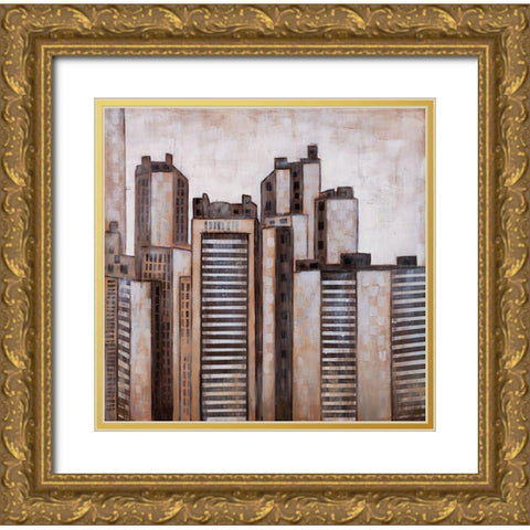 STRIPED SKYSCRAPERS Gold Ornate Wood Framed Art Print with Double Matting by Atelier B Art Studio