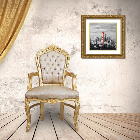 Space Needle of Seattle City Gold Ornate Wood Framed Art Print with Double Matting by Atelier B Art Studio