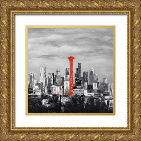 Space Needle of Seattle City Gold Ornate Wood Framed Art Print with Double Matting by Atelier B Art Studio