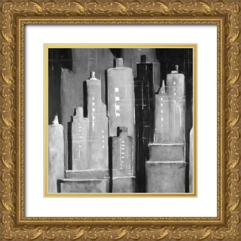 Abstract Buildings Black and White Gold Ornate Wood Framed Art Print with Double Matting by Atelier B Art Studio
