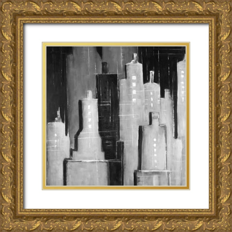 Abstract Cityscape Black and White Gold Ornate Wood Framed Art Print with Double Matting by Atelier B Art Studio