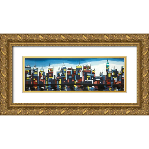 Colorful Skyline Gold Ornate Wood Framed Art Print with Double Matting by Atelier B Art Studio