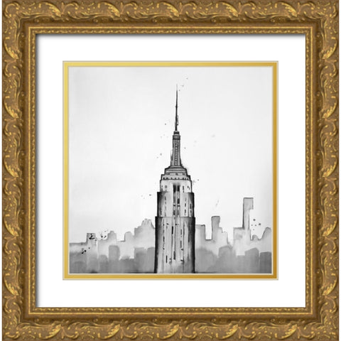 Grayscale Empire State Building Gold Ornate Wood Framed Art Print with Double Matting by Atelier B Art Studio